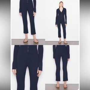 FRAME Ribbed Crop Kick Knit Flared Sweater Pant in Navy Sz. Small